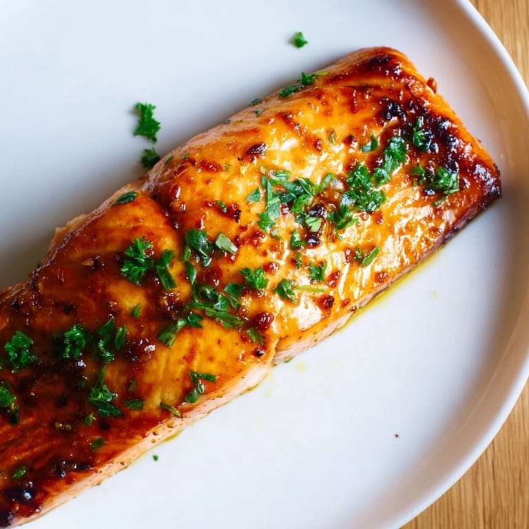 Succulent Honey Garlic Glazed Salmon fillets brushed with buttery sauce, flaking easily with a fork for dinner.