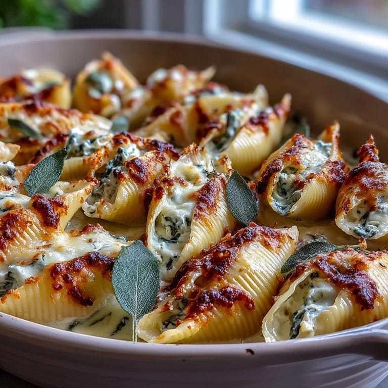 A dinner plate serving Pumpkin & Gouda Stuffed Shells alongside a fresh green salad for a complete autumn meal.