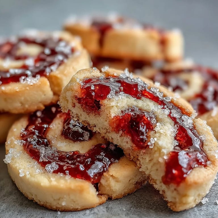 Warm Raspberry Swirl Shortbread Cookies are artfully plated beside a steaming teacup, perfect for an inviting teatime treat or cozy dessert spread.