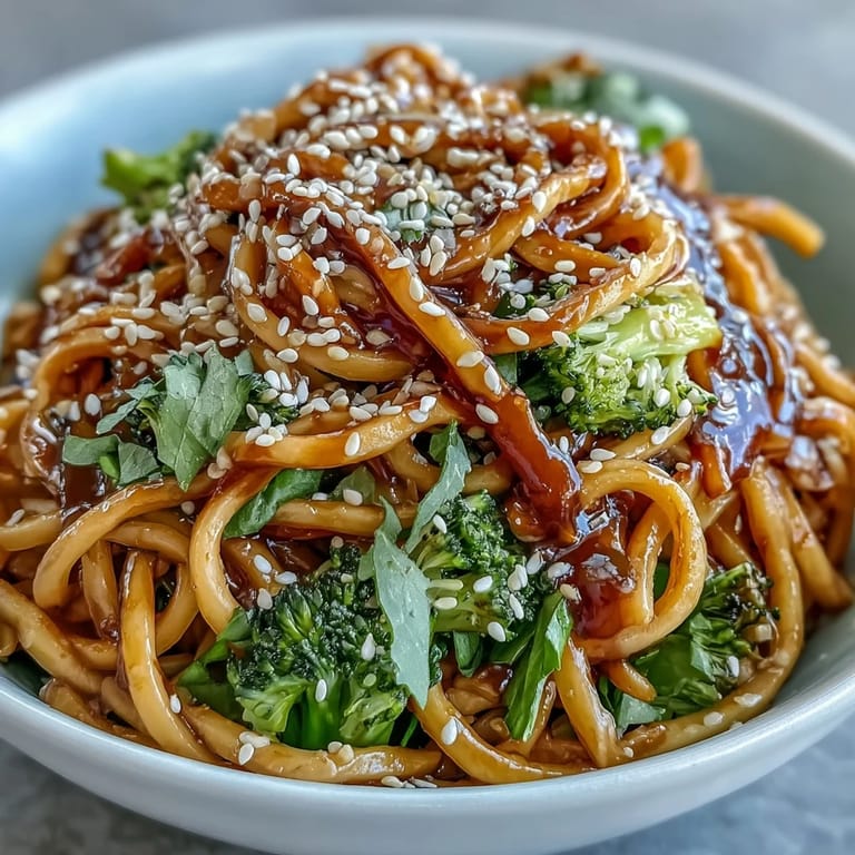 Plating a family-style Asian Teriyaki Noodle Bowl, perfect for quick weeknight dinners, alongside chopsticks ready to serve four.
