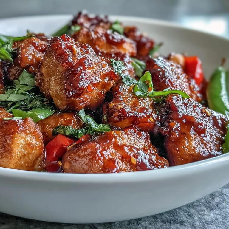 Sizzling Spicy Sweet Chicken Diablo in a skillet, garnished with green onions and sesame seeds next to fluffy jasmine rice.