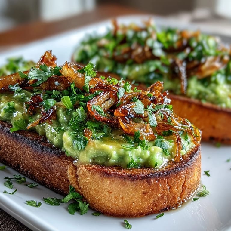 Zesty avocado toast topped with tangy chilli-lime dressing, fresh cilantro, and golden crispy shallots for bold flavor.  