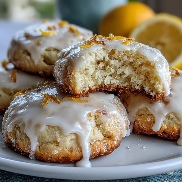 Tangy lemon sugar cookies made with creamy cottage cheese, topped with a sweet lemon glaze for a refreshing dessert.