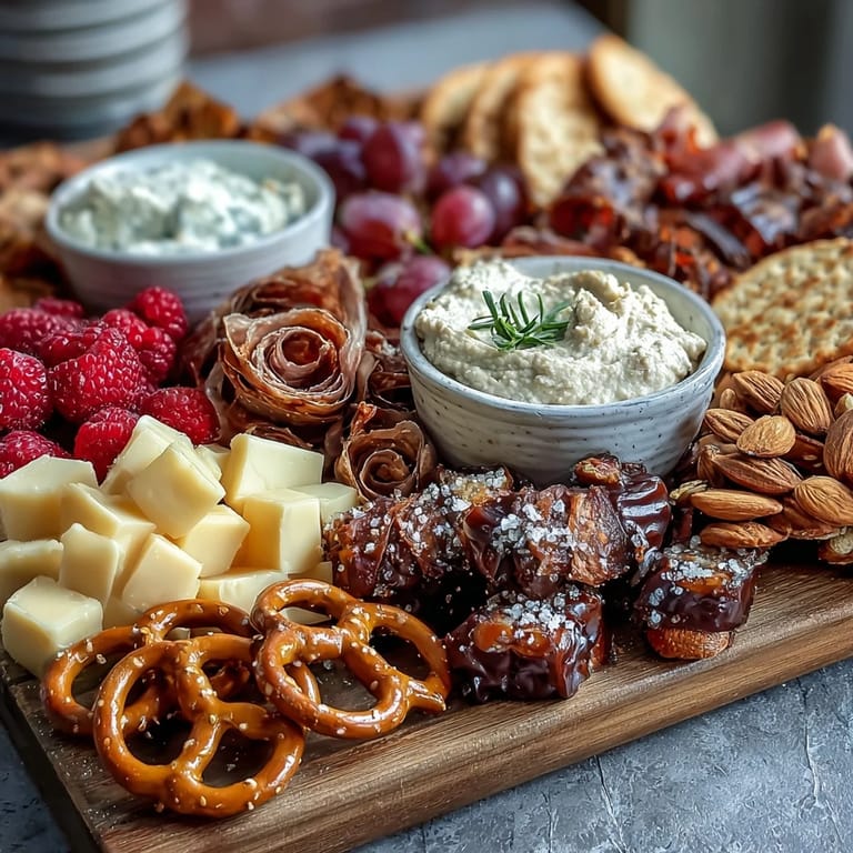Elegant snack board featuring a mix of cheeses, meats, fruits, and sweets, designed to impress at any grad party celebration.