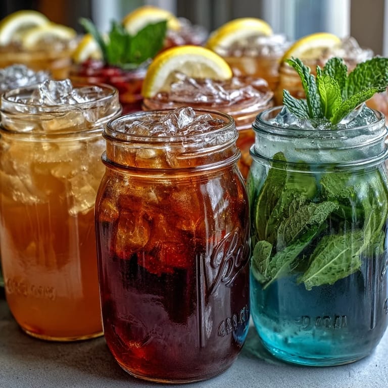 Festive lemonade bar setup with glass dispenser, assorted fruit syrups, and fresh garnishes for a summer party.  