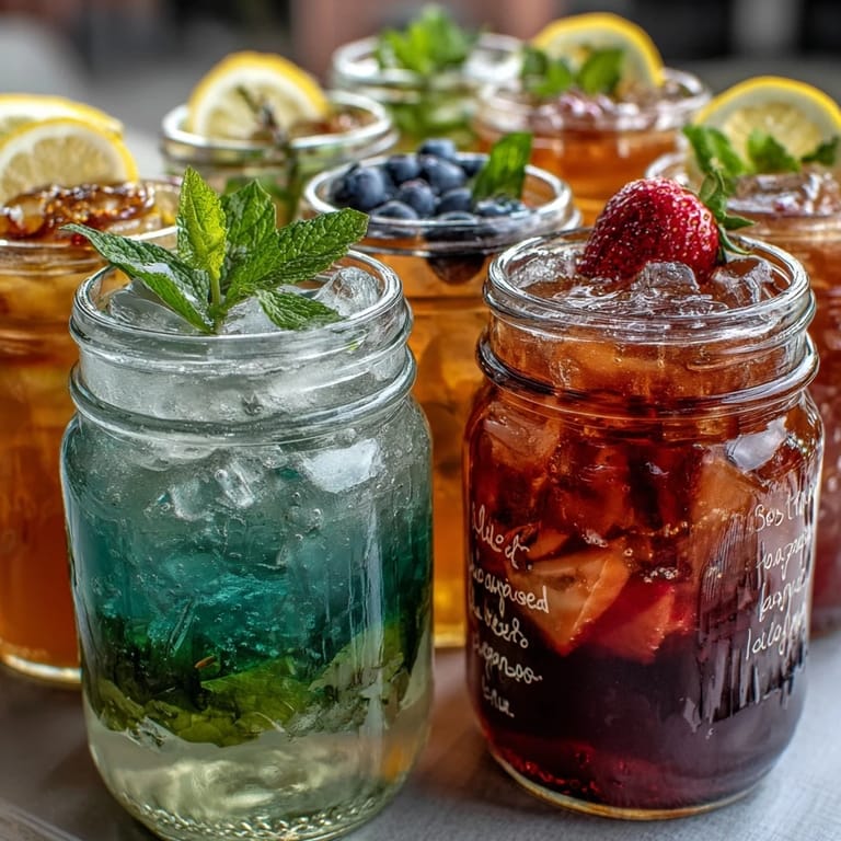 Refreshing lemonade bar featuring classic lemonade, homemade strawberry and blueberry syrups, and mint garnish for guests to enjoy.