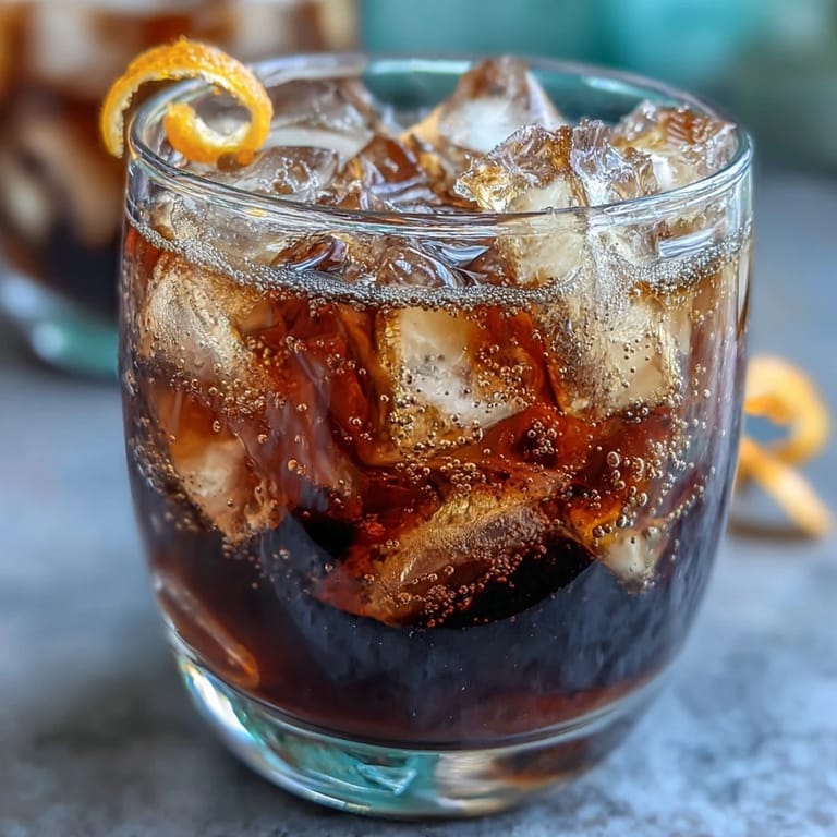 A vibrant cold brew coffee tonic with orange zest, chilled and ready to sip.