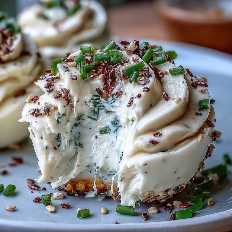 Appetizing deviled eggs featuring unique everything bagel seasoning, perfect for brunch.