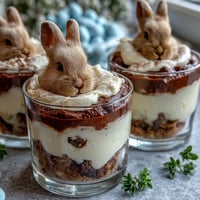 Adorable Easter bunny dirt cups with chocolate pudding, crushed cookies, and marshmallow bunnies for festive fun.