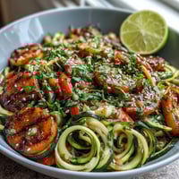Healthy Easy Zucchini Noodle Stir Fry with crisp vegetables and light sauce in a colorful bowl