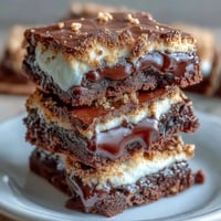 Gooey smores brownie mix cookies topped with toasted marshmallow and chocolate chips.
