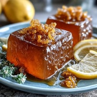 Dandelion jelly with fresh lemon and honey glistens in a glass jar, its golden hue hinting at floral sweetness and citrus brightness.
