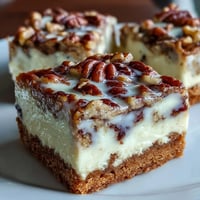 Decadent carrot cake cheesecake bars with a creamy swirl, topped with crunchy walnuts for a festive spring dessert.